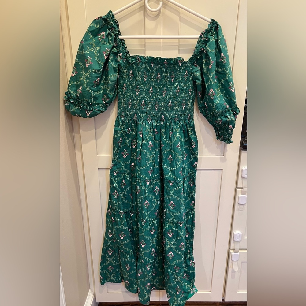 Hill House Green Floral Long Sleeve Dress